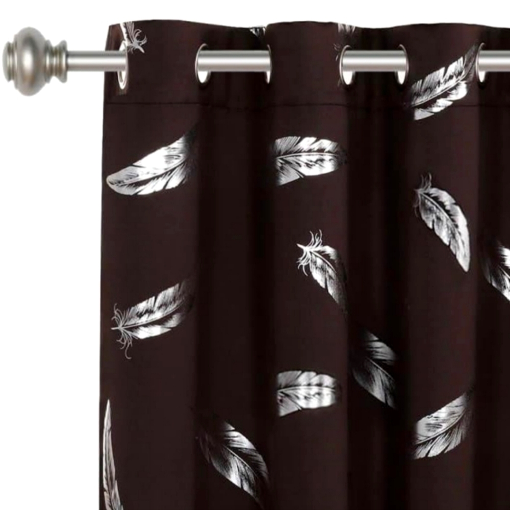 🍍Decorative Blackout Curtains, set of 2, brown with silver feather design